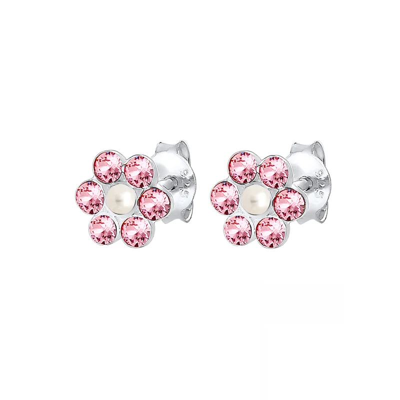 Ohrring Blume | Perle, Kristall ( Rosa )