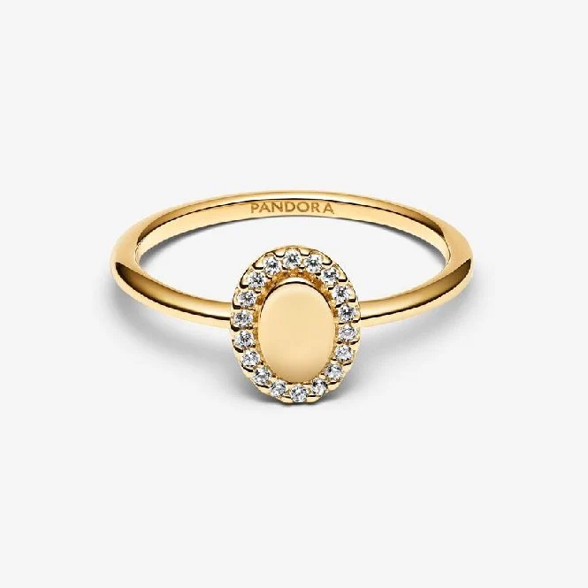 Gold Engravable Oval Halo Ring, Size 48