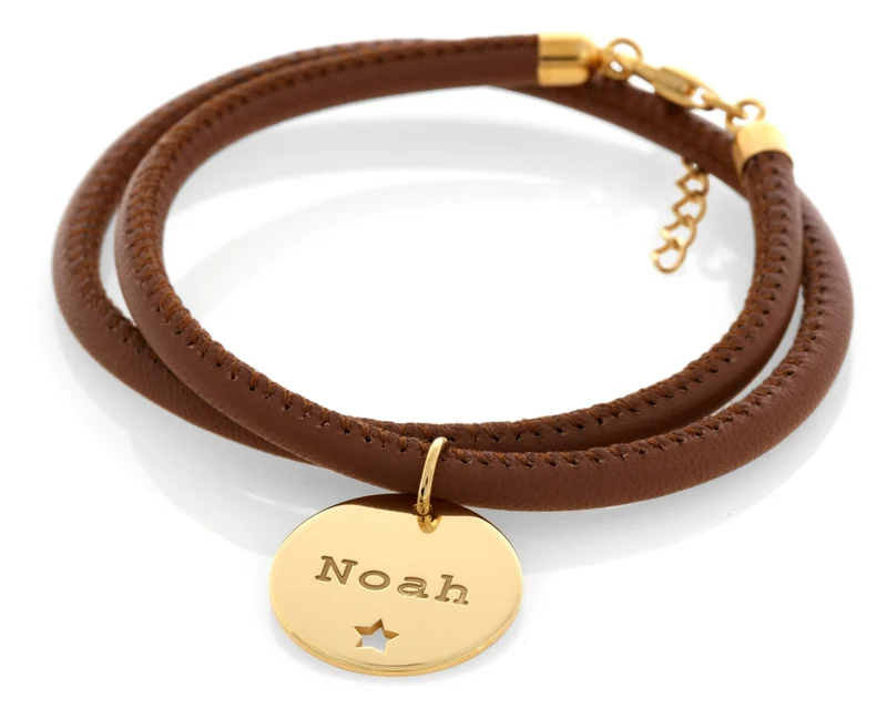 LEDERARMBAND MIT NAMEN, NAPPA LEDER ARMBAND, NAMENSSCHMUCK VERGOLDET