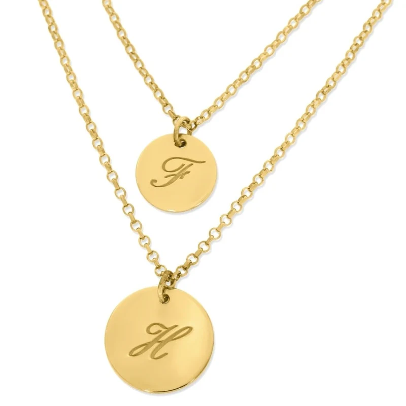 DAMENKETTE 925 SILBER VERGOLDET MIT GRAVUR KETTE ZWEIREIHIG INITIALIEN HALSKETTE