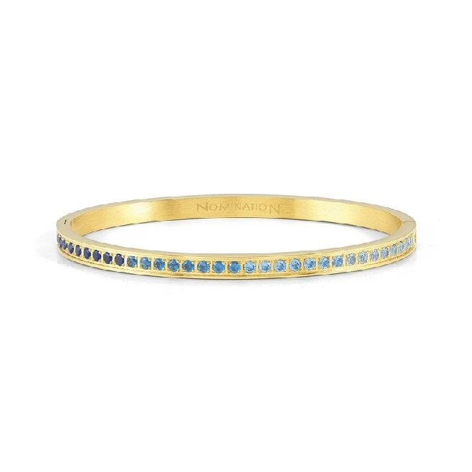 Pretty Bangles Large Bracelet in Gold & Light Blue CZ