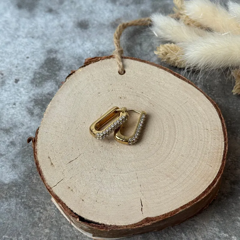 Edge Creolen | Strass Gold