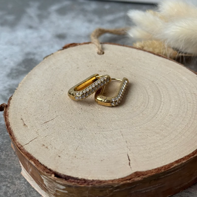 Edge Creolen | Strass Gold