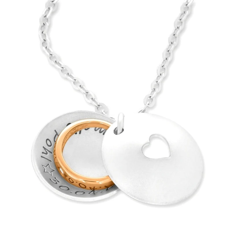 TAUFKETTE 925 SILBER ROSÉ VERGOLDET MEDAILLON KETTE MIT GRAVUR & TAUFRING