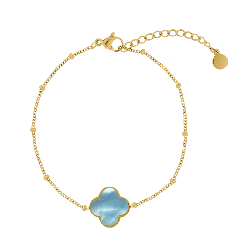 Vintage Blue Lucky Leaf Armband 14K Vergoldet