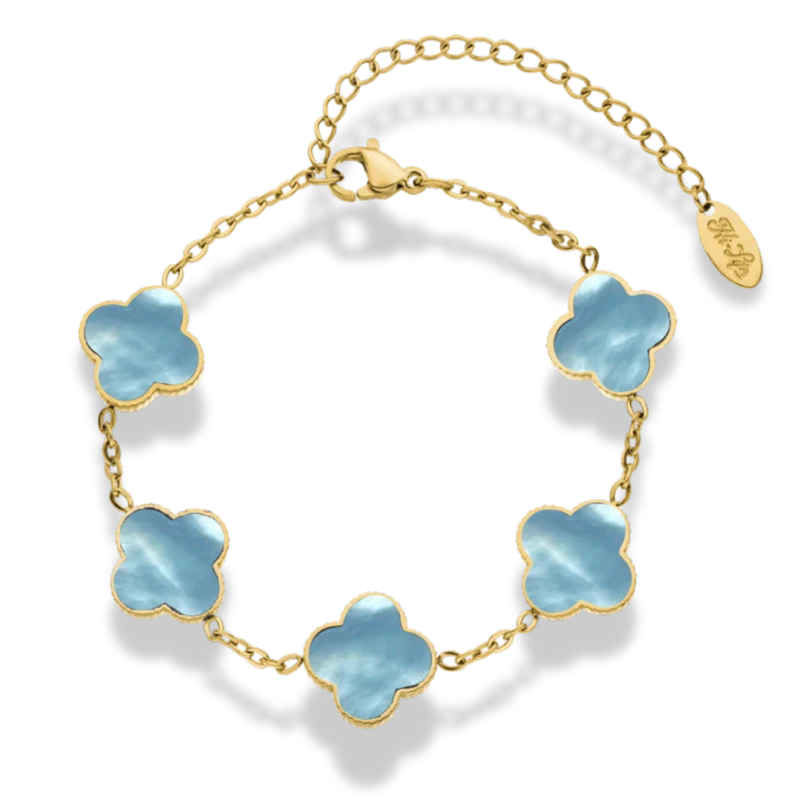Vintage Blue Lucky Leaf Abbaddon Armband 14K Vergoldet