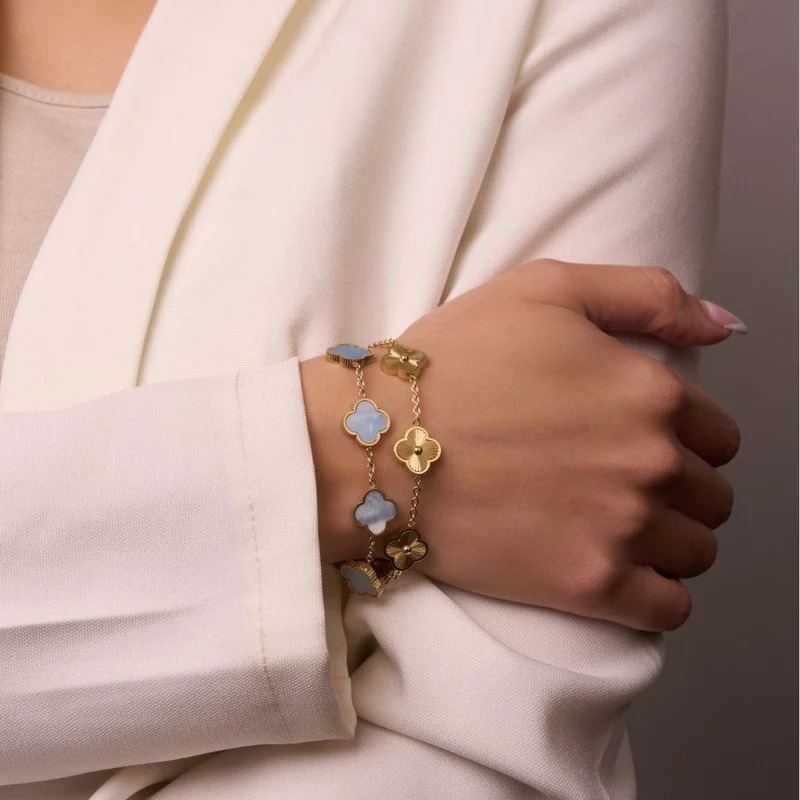 Vintage Blue Lucky Leaf Abbaddon Armband 14K Vergoldet