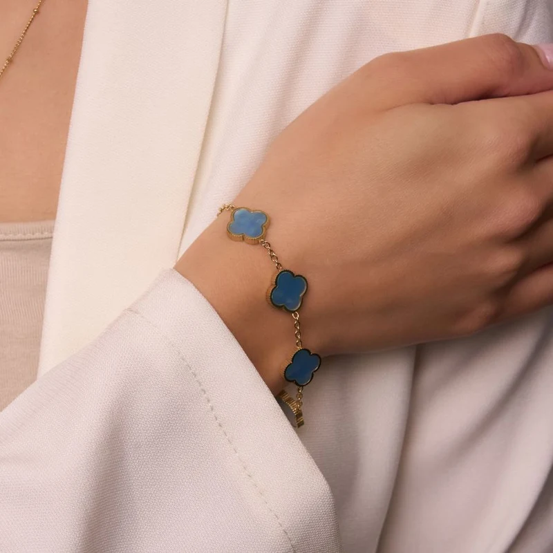 Vintage Blue Lucky Leaf Abbaddon Armband 14K Vergoldet