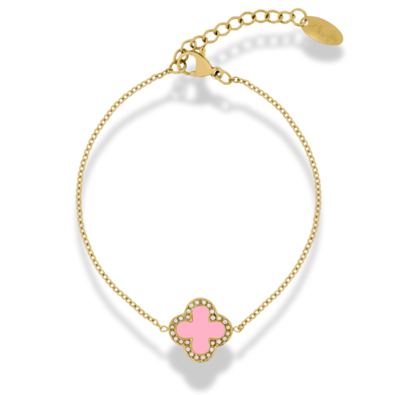 Pave Pink Lucky Leaf Armband 14K Vergoldet