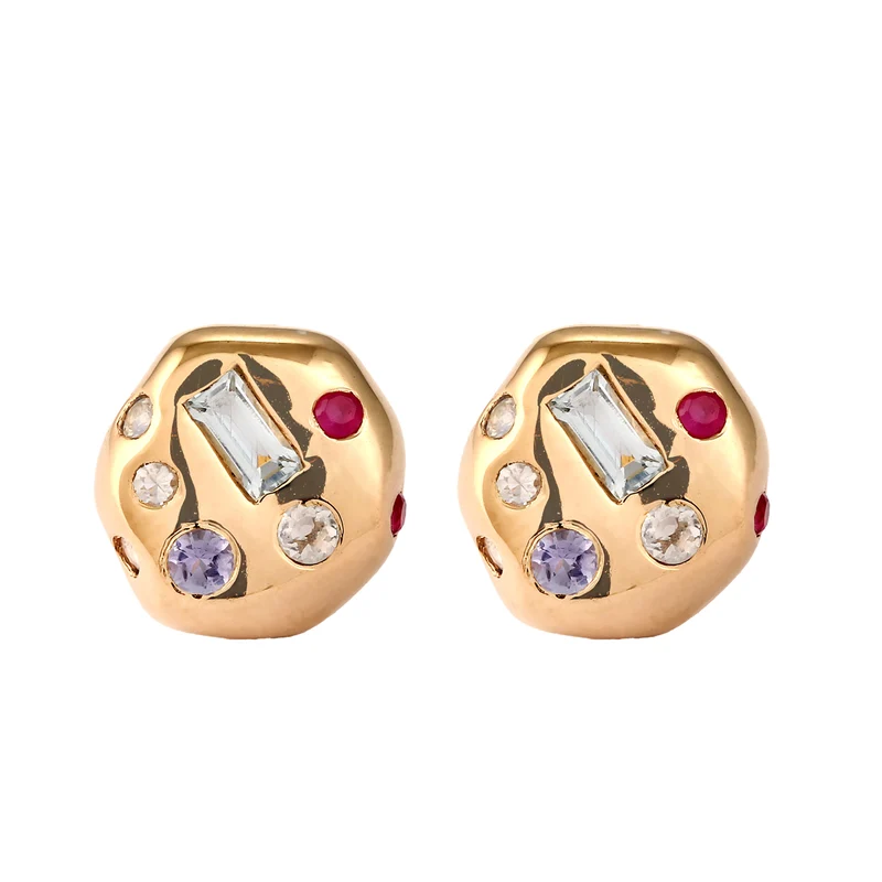 Ohrstecker Rund | Topas (Blau) & Saphir (Pink) & Tansanit (Lila)