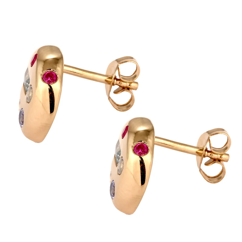 Ohrstecker Rund | Topas (Blau) & Saphir (Pink) & Tansanit (Lila)