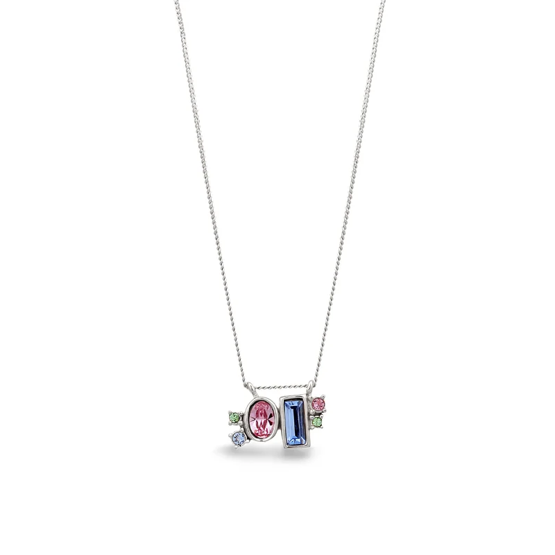 Halskette Rechteck | Mit Kristallen von Swarovski® (Pink & Blau)
