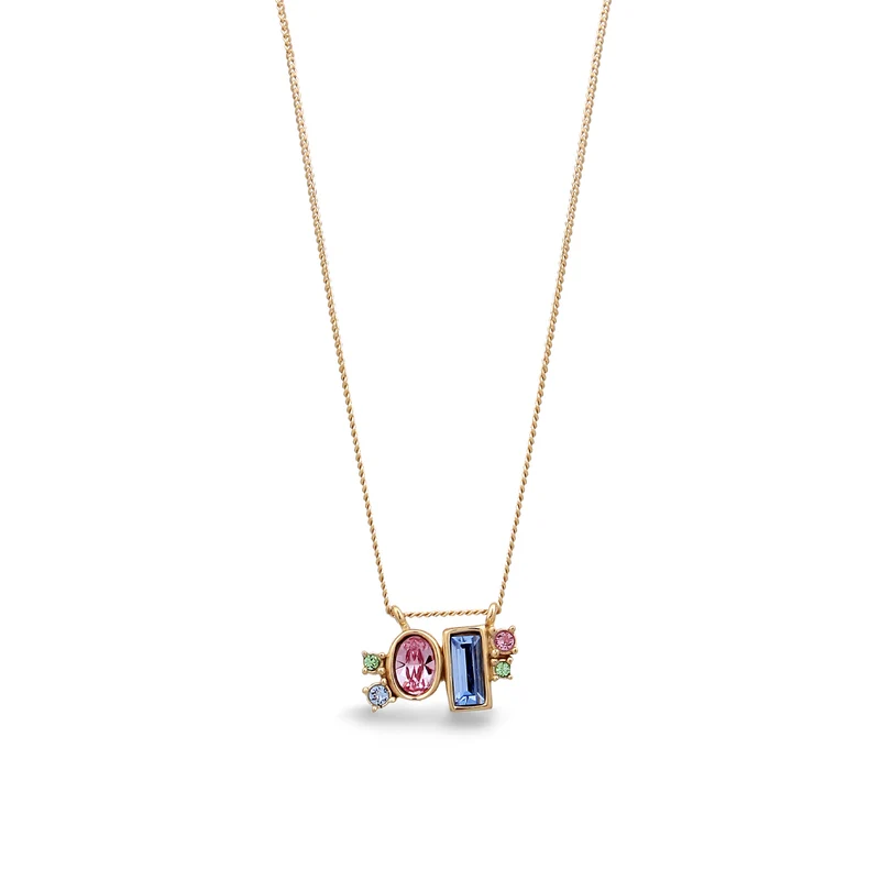 Halskette Rechteck | Mit Kristallen von Swarovski® (Pink & Blau)