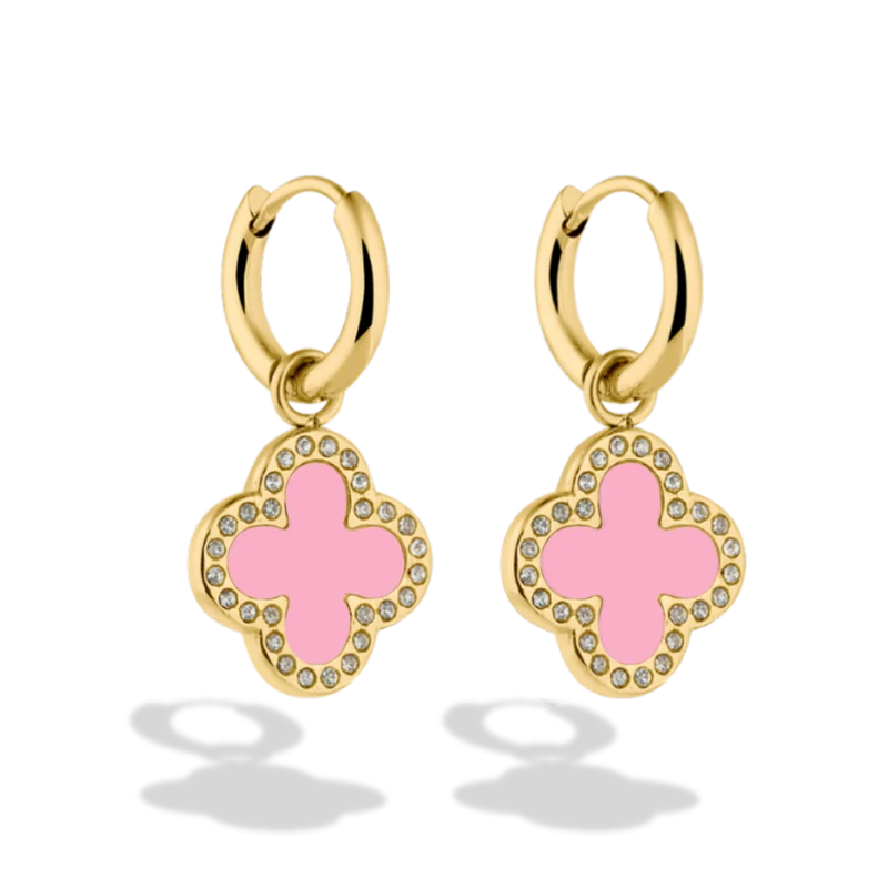 Pave Pink Lucky Leaf Ohrringe 14K Vergoldet
