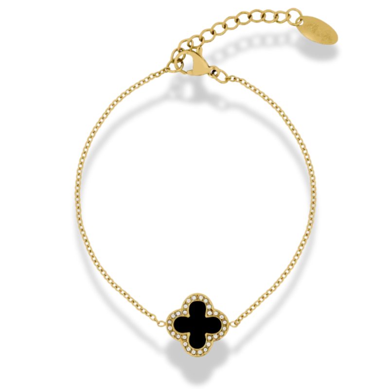 Pave Noir Lucky Leaf Armband 14K Vergoldet