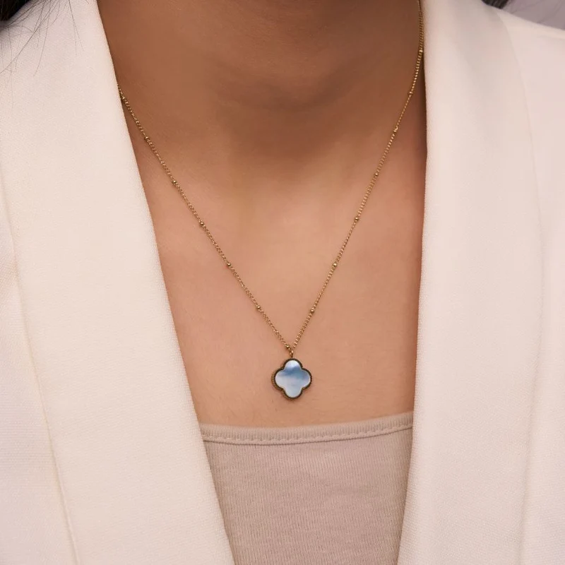 Vintage Blue Lucky Leaf Kette 14K Vergoldet