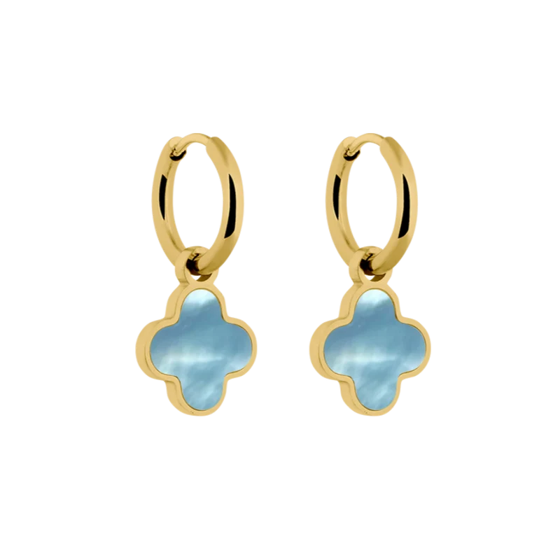 Vintage Blue Lucky Leaf Ohrringe 14K Vergoldet