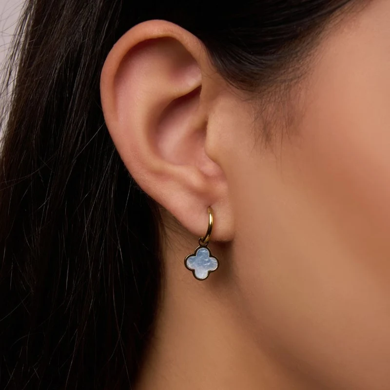 Vintage Blue Lucky Leaf Ohrringe 14K Vergoldet
