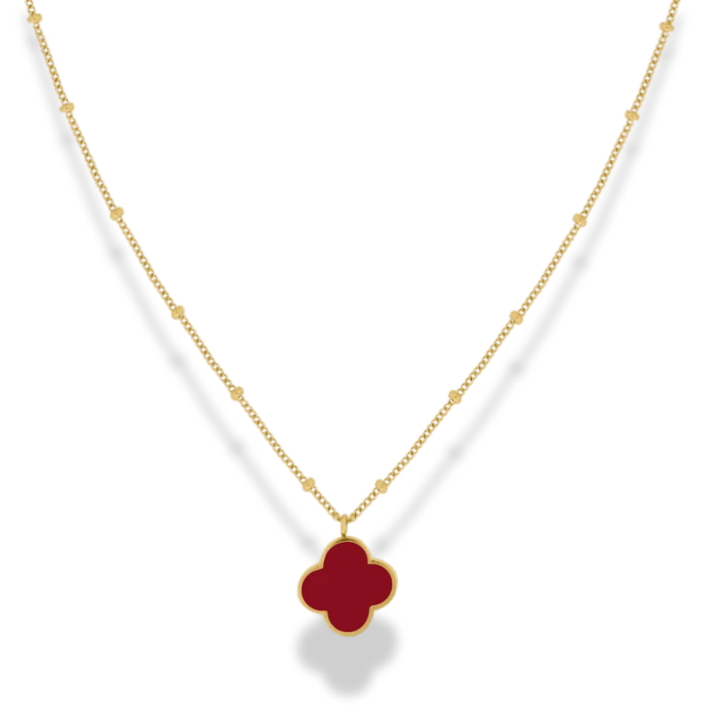 Vintage Red Lucky Leaf Kette 14K Vergoldet