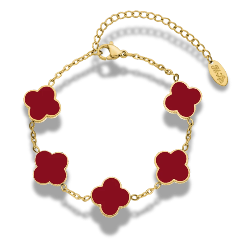 Vintage Red Lucky Leaf Abbaddon Armband 14K Vergoldet