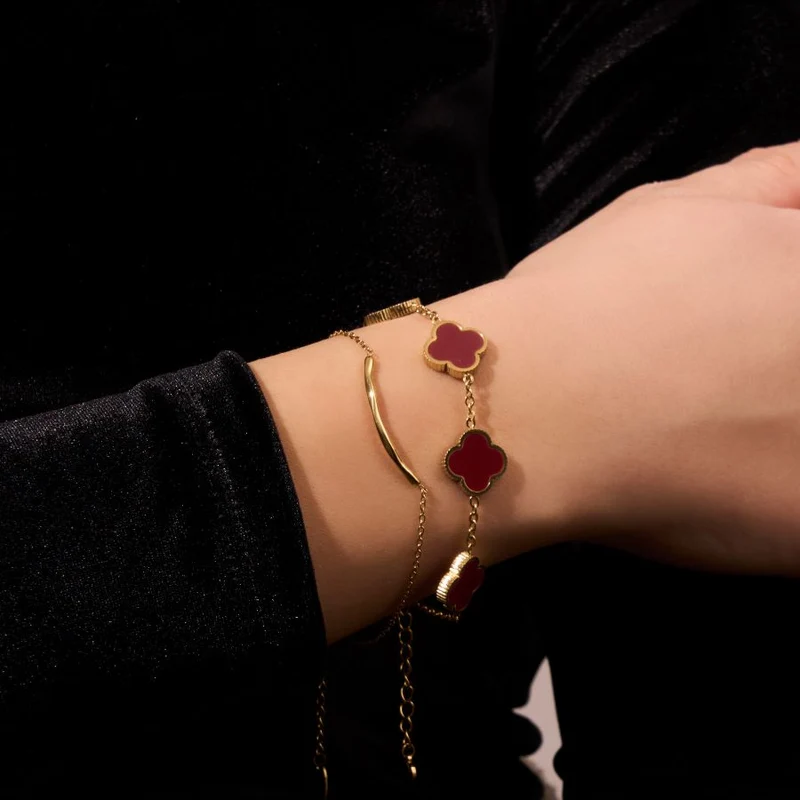 Vintage Red Lucky Leaf Abbaddon Armband 14K Vergoldet