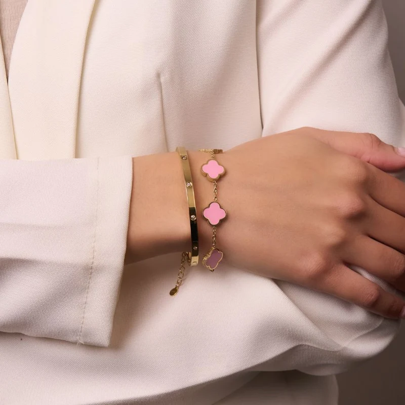 Pink Lucky Leaf Pink Abbaddon Armband 14K Vergoldet