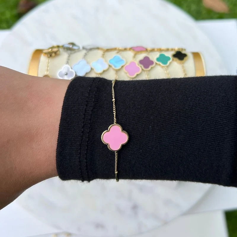 Pink Lucky Leaf Armband 14K Vergoldet