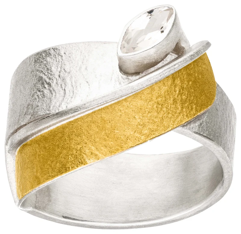 925er Silber Ring feingoldbelegt MANU R1367WTO
