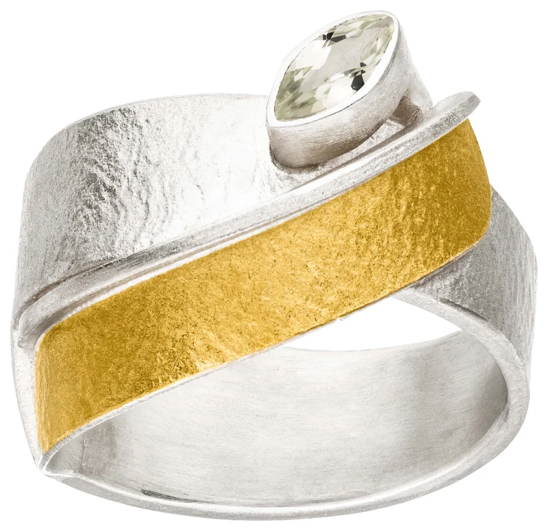 925er Silber Ring feingoldbelegt MANU R1367MQ