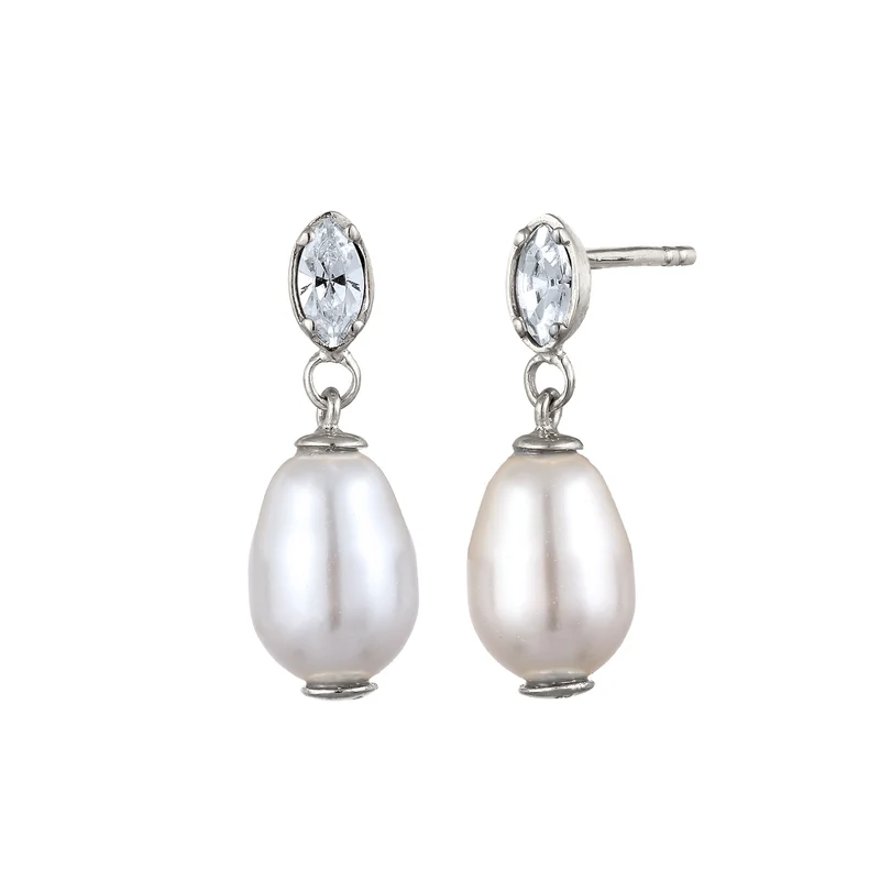 Ohrstecker | Mit Kristallen von Swarovski® & Synthetische Perle (Weiß)