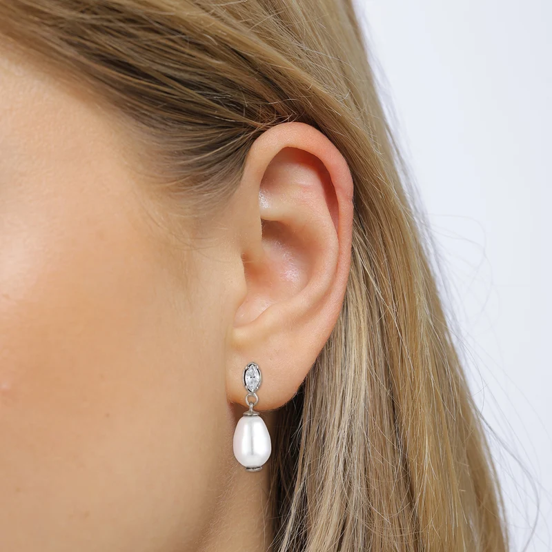 Ohrstecker | Mit Kristallen von Swarovski® & Synthetische Perle (Weiß)