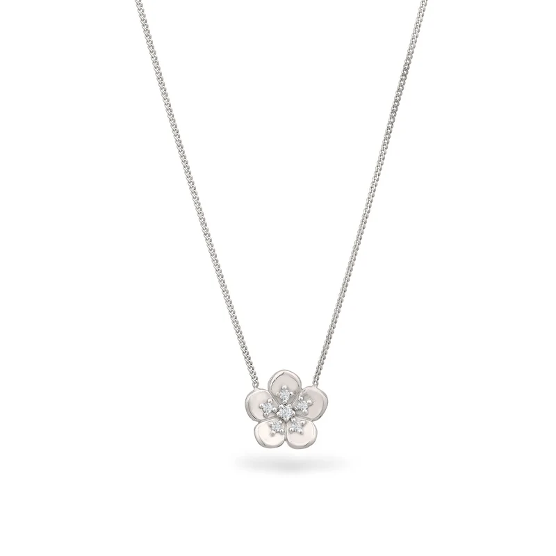 Halskette Blume | Laborgezüchteter Diamant (Weiß, 0.135 ct.)