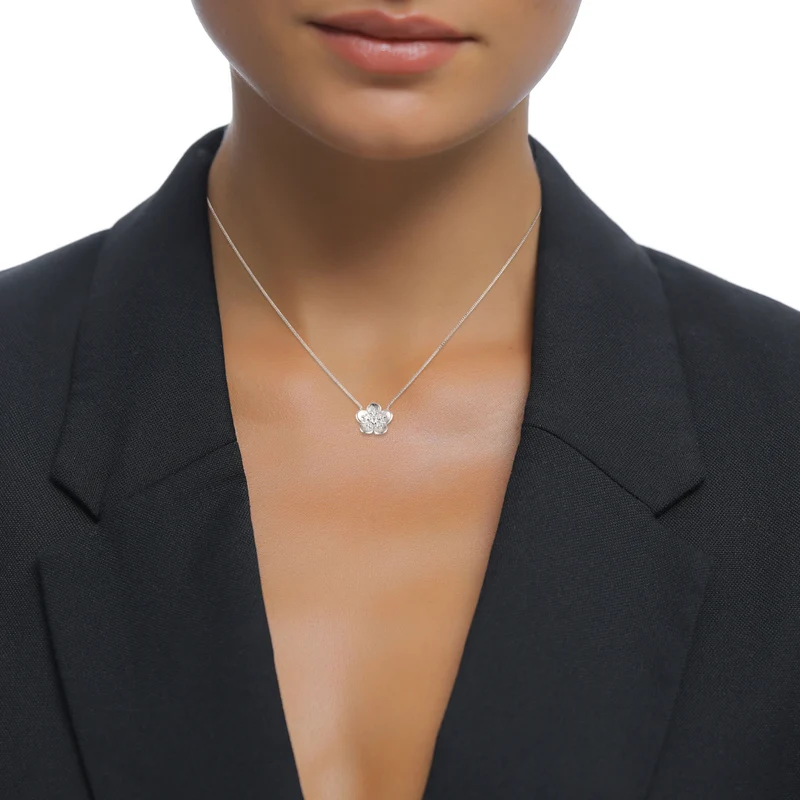Halskette Blume | Laborgezüchteter Diamant (Weiß, 0.135 ct.)