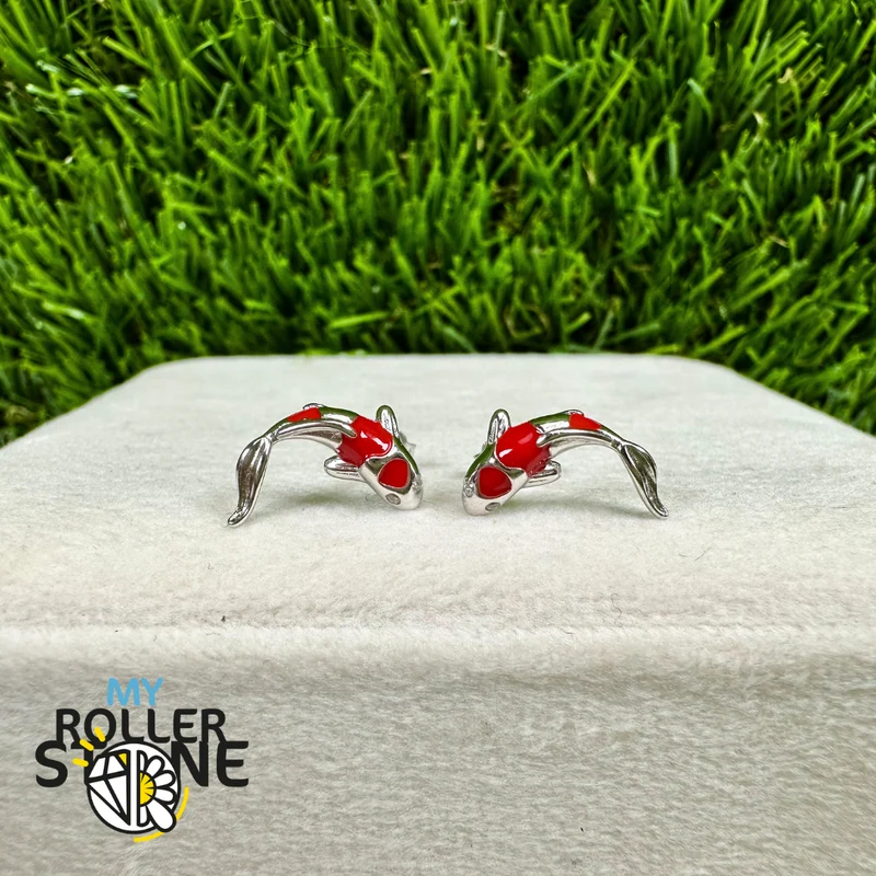 Koi-Karpfen-Ohrringe aus 925er Sterlingsilber und Zirkonia