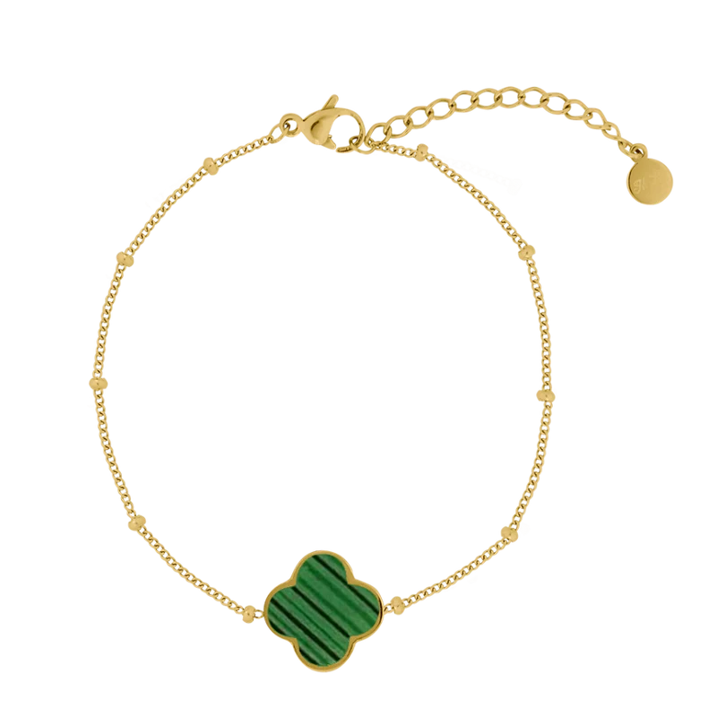 Malachite Lucky Leaf Armband 14K Vergoldet