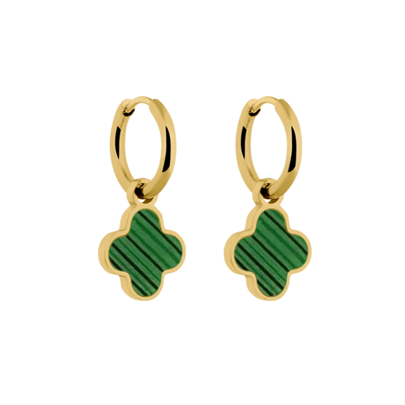 Malachite Lucky Leaf Ohrringe 14K Vergoldet