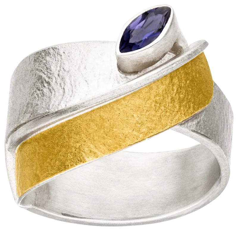 925er Silber Ring feingoldbelegt MANU R1367IO