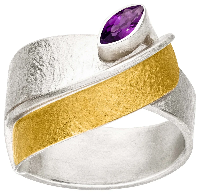925er Silber Ring feingoldbelegt MANU R1367AM