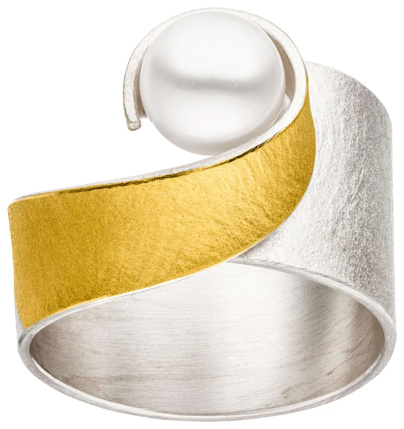 925er Silber Ring feingoldbelegt MANU R1357PE
