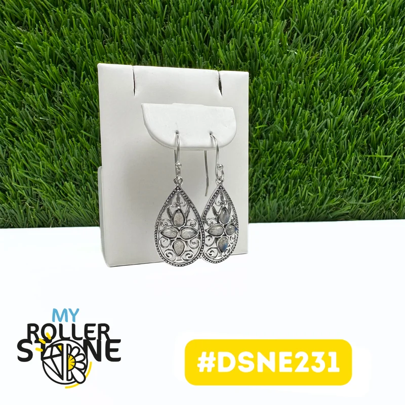 Ohrringe im filigranen Tropfendesign mit Labradorit in 925er Sterlingsilber #DSNE231