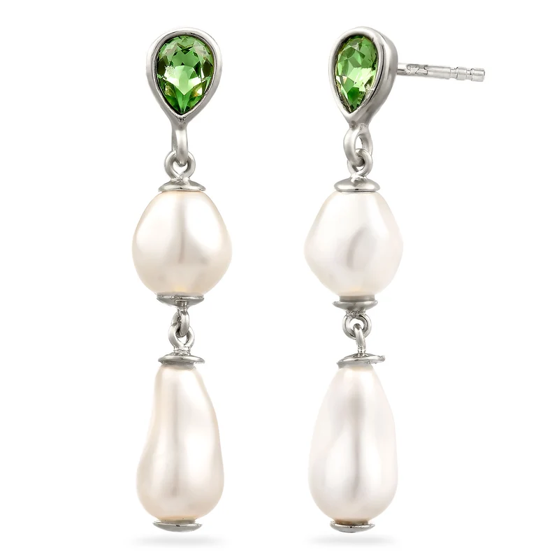 Ohrstecker Tropfen | Mit Kristallen von Swarovski® (Hellgrün) & Synthetische Perle