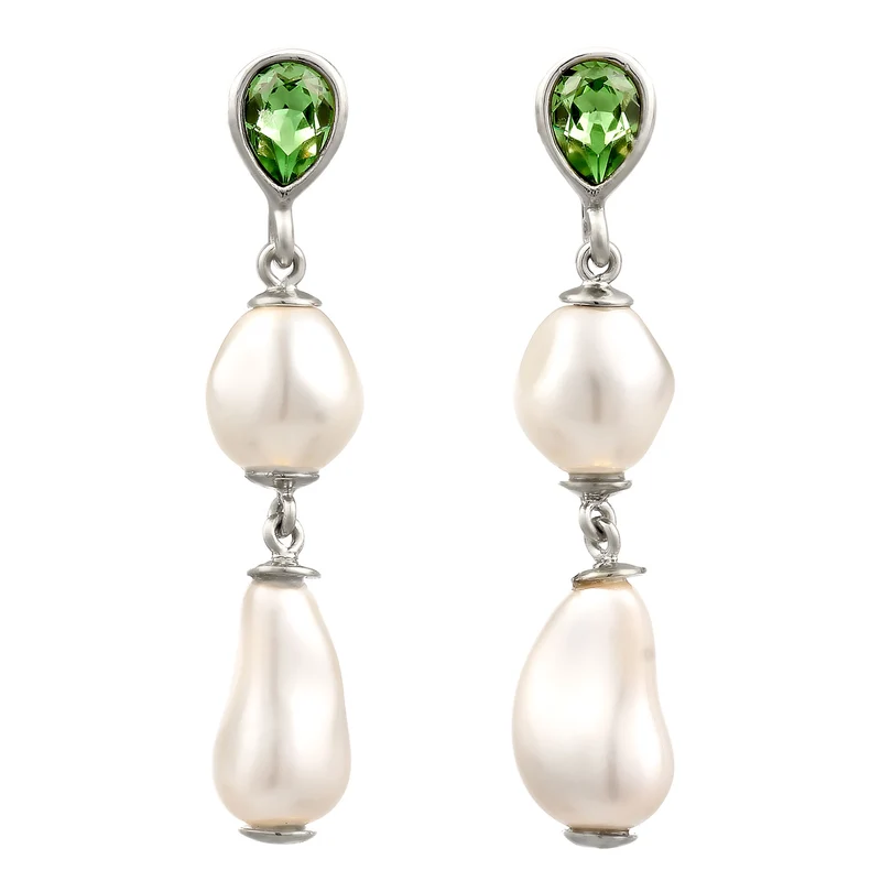 Ohrstecker Tropfen | Mit Kristallen von Swarovski® (Hellgrün) & Synthetische Perle