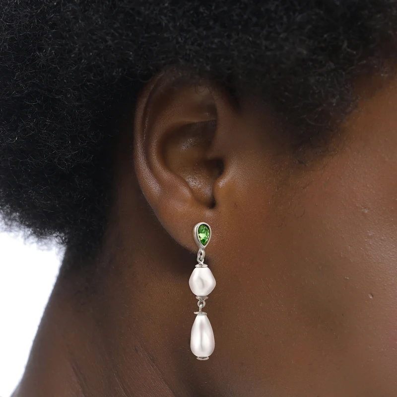 Ohrstecker Tropfen | Mit Kristallen von Swarovski® (Hellgrün) & Synthetische Perle