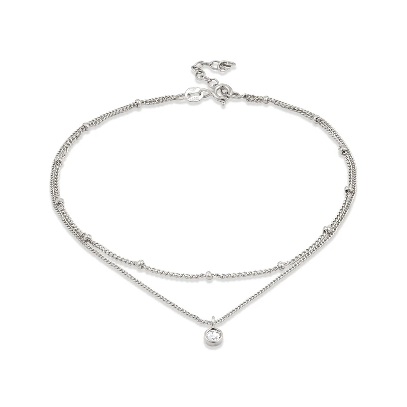 Layer-Fußkettchen Kugeln | Mit Kristallen von Swarovski® (Weiß)