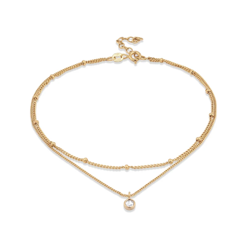 Layer-Fußkettchen Kugeln | Mit Kristallen von Swarovski® (Weiß)