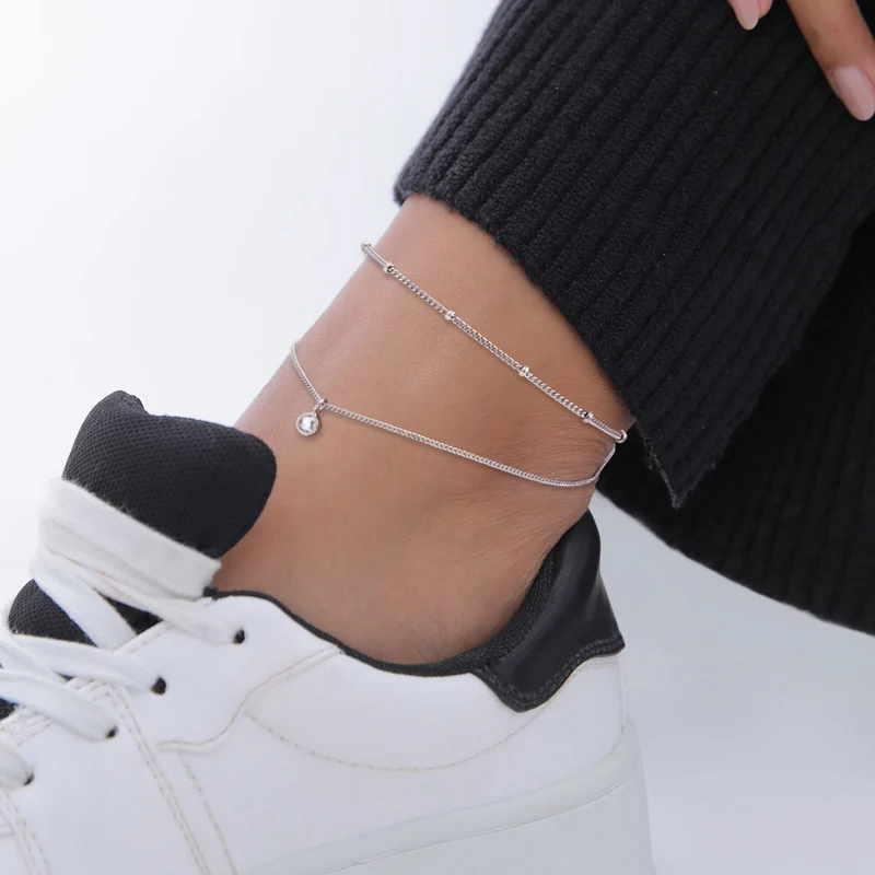 Layer-Fußkettchen Kugeln | Mit Kristallen von Swarovski® (Weiß)