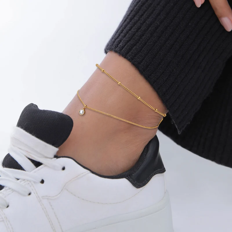 Layer-Fußkettchen Kugeln | Mit Kristallen von Swarovski® (Weiß)