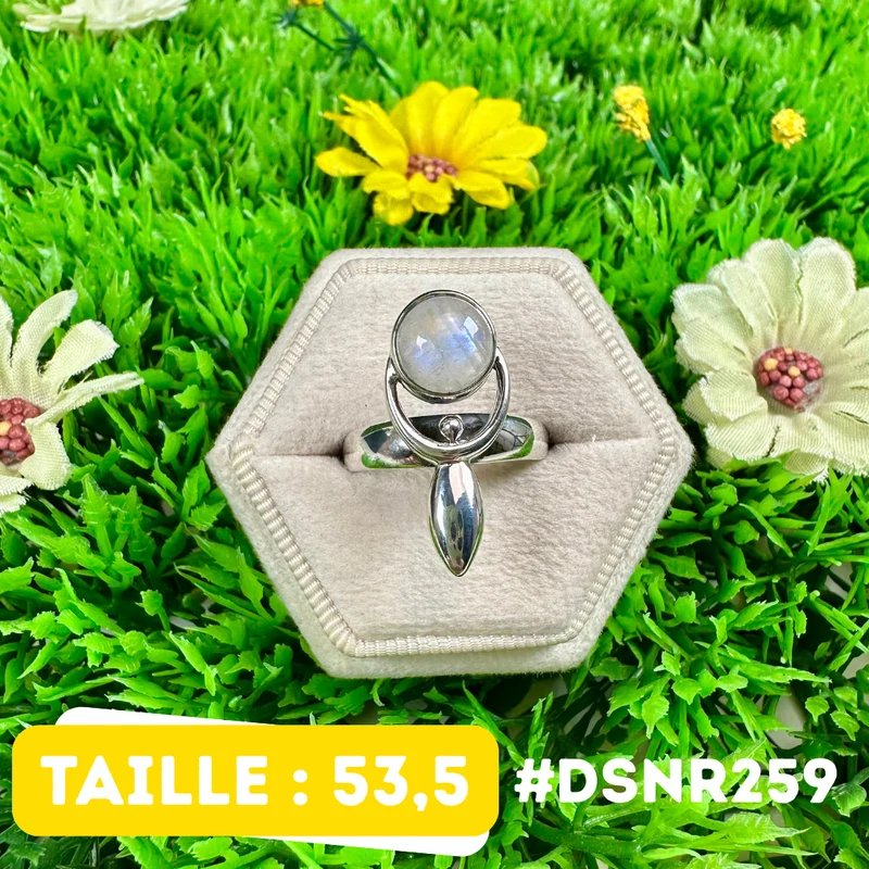 Planeten-Design-Ring aus Mondstein, 925er Sterlingsilber #DSNR259