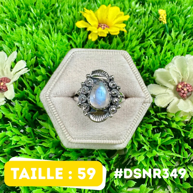 Labradorit-Ring mit Blumenmuster aus 925er Sterlingsilber #DSNR349
