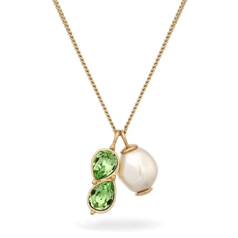 Halskette Tropfen | Mit Kristallen von Swarovski® (Hellgrün) & Synthetische Perle